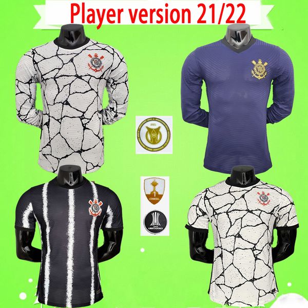 

long sleeve player version 2021 2022 corinth soccer jerseys 21 22 camisetas de fÃºtbol corinthian gil gabriel balbuena cassio jadson senna ka, Black;yellow