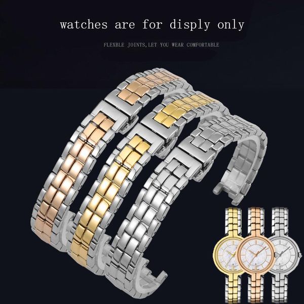 

watch bands stainless steel band 12mm silver inter golden strap replacement belt for 1853 t094.210a women's chain, Black;brown