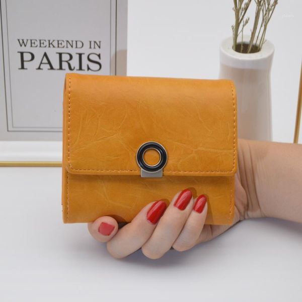 

women short ladies female card fashion tri-fold case 2021 leather wallets1, Red;black