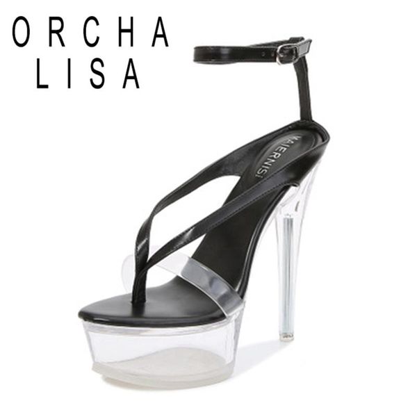 

orcha lisa new 2021 ladies sandals clip toe 14cm high thin heels platform buckle stylish big size 34-43 party summer b2274, Black