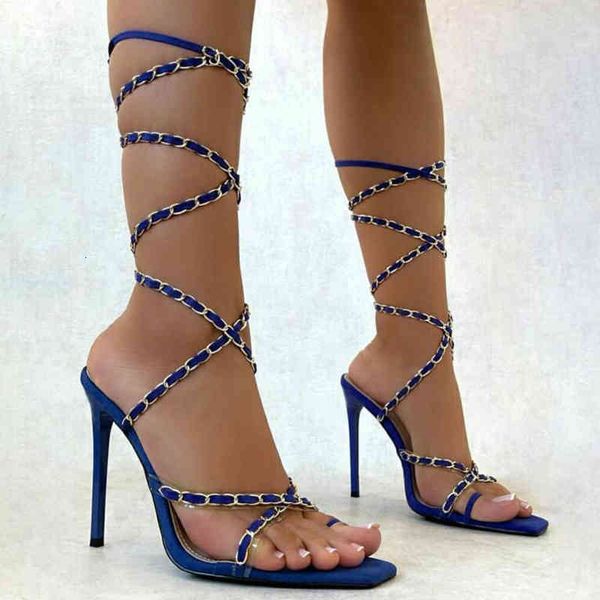 

dress shoes women high heels cross-tied pumps sandals summer footwear chain high-heeled 75iv, Black