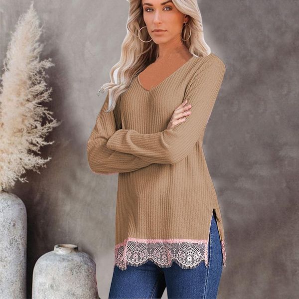 

women's sweaters knitted pullover o-neck stitching lace spring autumn long sleeve fashion casual streetwear slim sweater, White;black