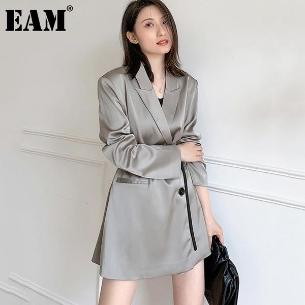 

women's suits & blazers [eam] women silver satin big size blazer notched long sleeve loose fit jacket fashion tide spring autumn 2021 1, White;black