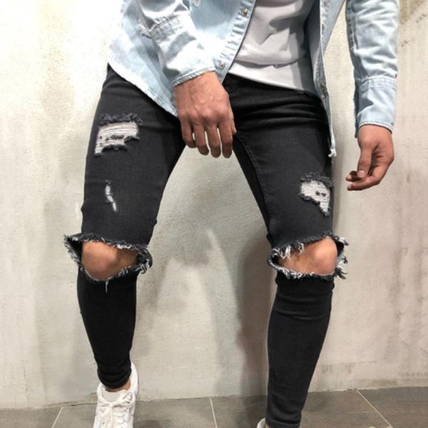 

men's jeans cotton jean pants vintage hole cool trousers for guys summer europe america style plus size 4xl ripped male, Blue