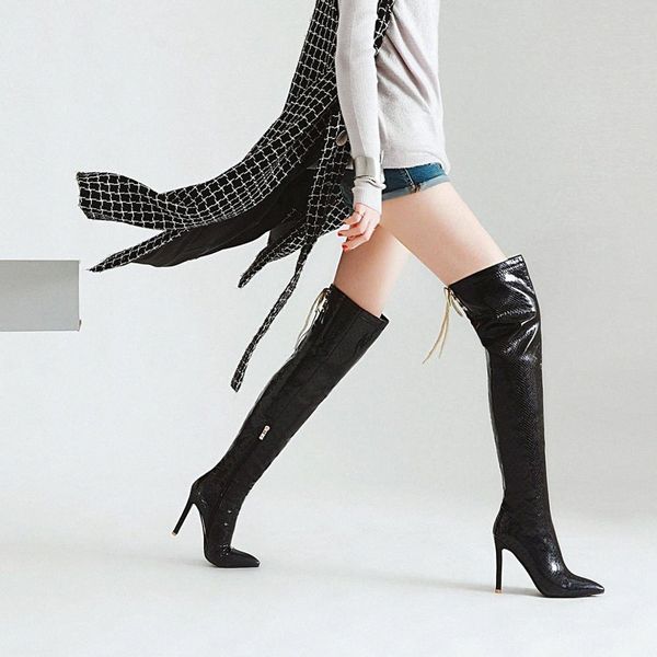 

women high heel over the knee boots thigh high stiletto boots gold silver black snake patent pu leather shiny women 46am#