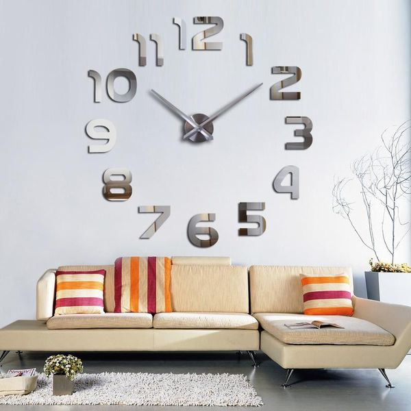 

wall clocks large clock sticker mirror acrylic big 3d diy modern design for living room home decor