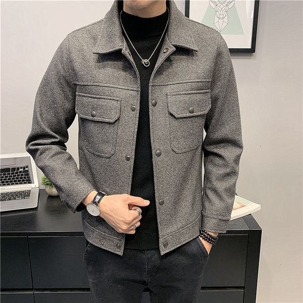 

2021 new autumn fine warm jackets of men clothes turn down collar before long sleeve pockets nu52, Black;brown