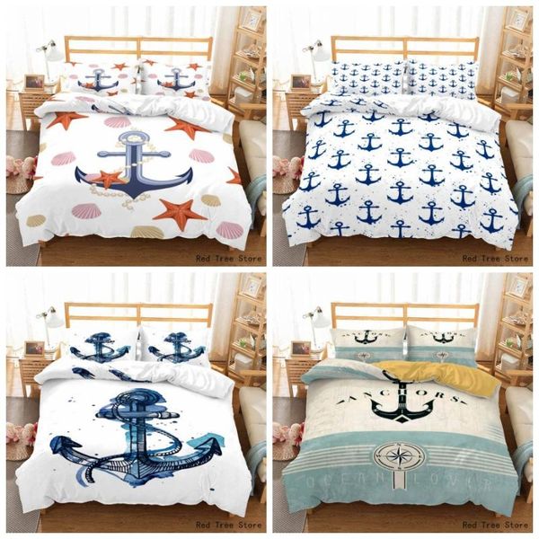 

bedding sets anchor printed set cartoon white duvet cover bedroom decor + 1/2pc pillow case twin full size bedclothes digital bedline