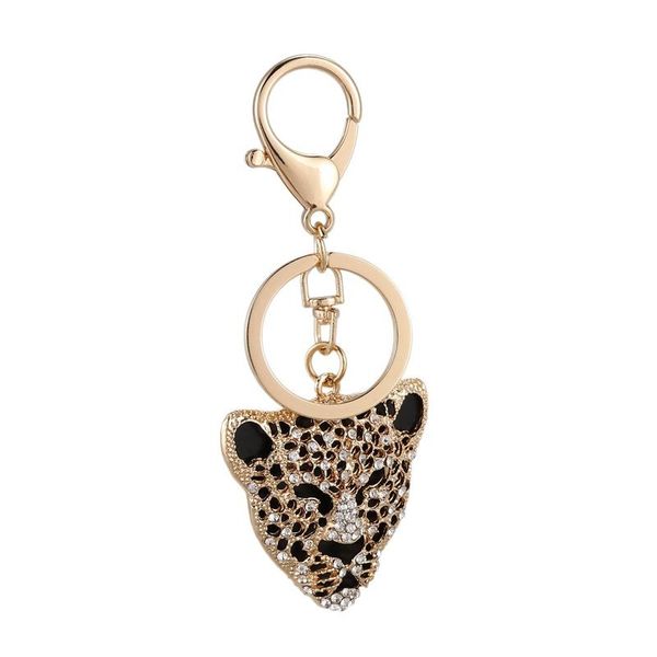 

keychains leopard head rhinestone crystal keyring charm pendant, Silver