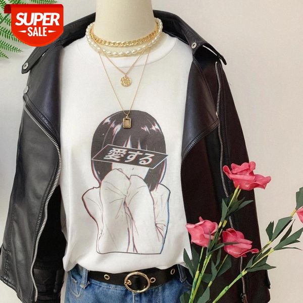 

sunfiz hjn fashion sad girl retro japanese anime vaporwave t-shirt tee shirt #db3m, White