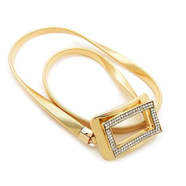 

new style waist chain with metal fillet type water drill inlaid buckle and elastic belt waist chain, Black;brown