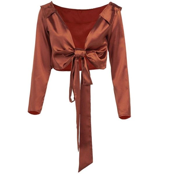 

women's blouses & shirts women shirt fashion bandage long sleeve v-neck casual solid color female clothing, White