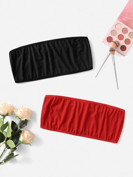 

2pack plus ribbed bandeau bralette q4kr#, Black;white