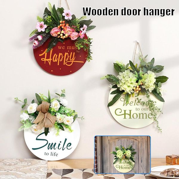 

decorative objects & figurines wooden welcome sign round floral wall front door decor with letters handmade rural hanging ornament for home