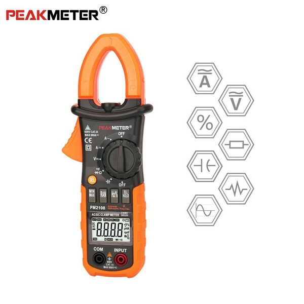 

multimeters peakmeter pm2108 6600 count ac dc mini digital clamp true rms in rush current resistance capacitance frequency electrical meter