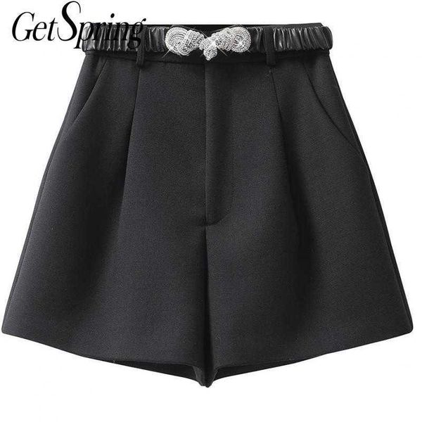 

getspring women shorts patchwork black high waisted vintage all match womens summer clothing fashion 210601, White;black