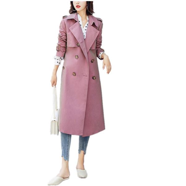 

women's trench coats women windbreaker tie pocket slim solid color casual vacation suit collar double-breasted personality, Tan;black