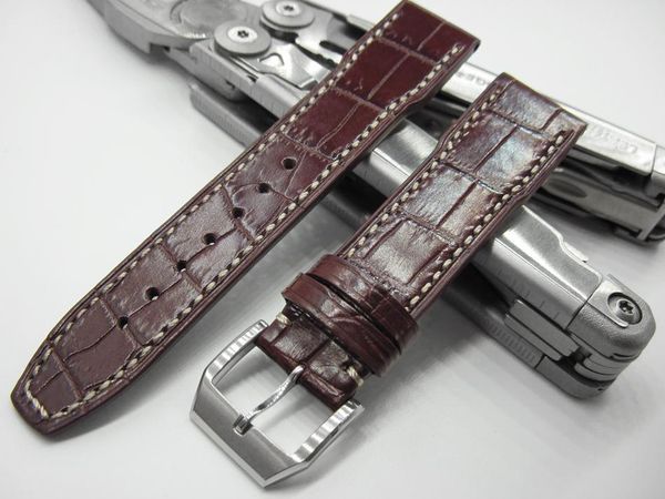 

watch bands upscale alligator leather strap belt handmade wristband calfskin watchbands pin buckle 20mm, Black;brown
