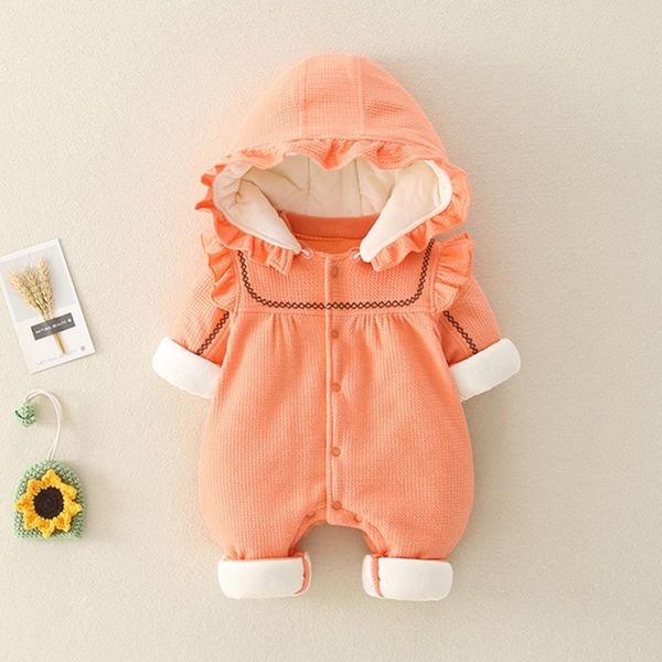 

autumn and winter baby quilted thickening warm romper hooded romper, Black;white