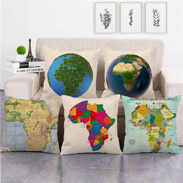 

wholesale pillowcase african on earth map pillow cover linen/cotton sofa cushion cover decorative pillows