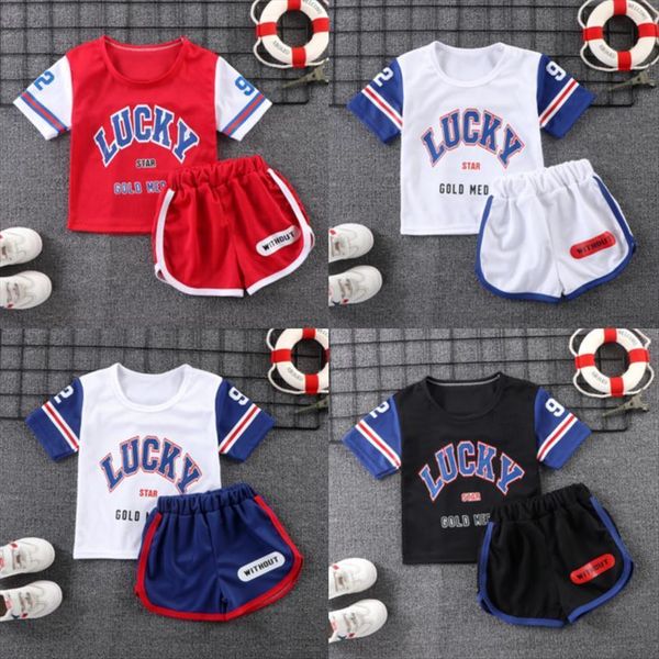 

summer childrens short sleeve suit boys baseball basketball clothes for sports clothing two piece shorts kids set, White
