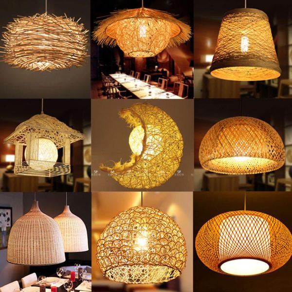 

pendant lamps led rattan bamboo art lamp thatch bird's nest straw hat pastoral retro restaurant study room chandeliers