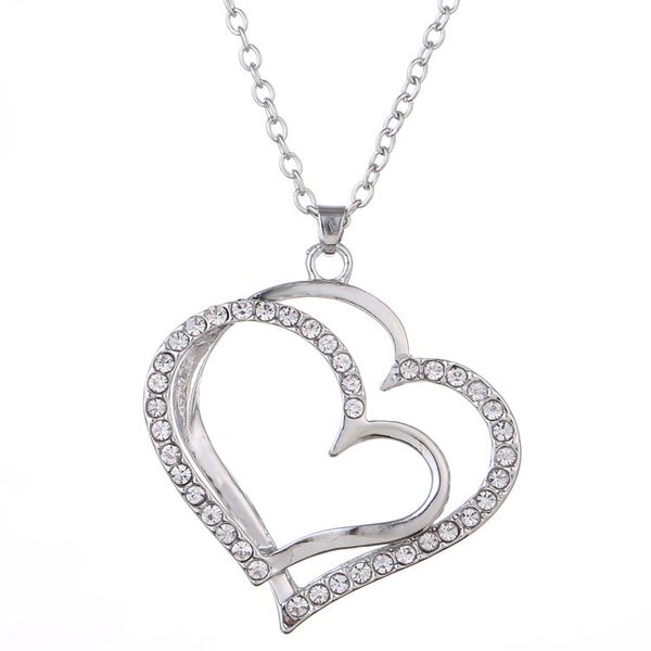 

accessories double love peach heart diamond necklace alloy new sweater chain, Silver