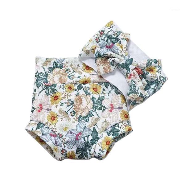 

skirts d7wf 2 pcs baby summer print shorts headband set short pants bow hair band kit for born infants shower gifts, Blue