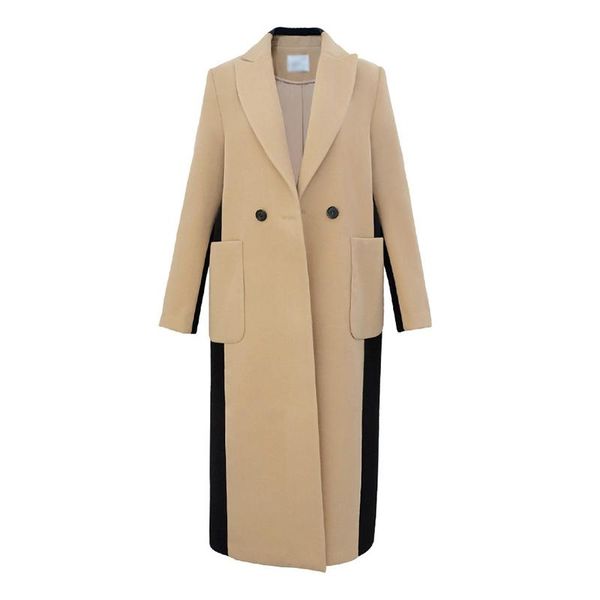 

women's wool & blends sondr full sleeve lapel collar loose elegant high stree long 2021 autumn fashion woolen coat hit color back, Black