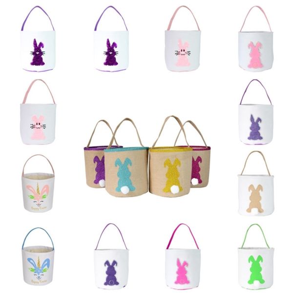 

easter bunny bags barrel bucket basket burlap cute cartoon rabbit ear sequined canvas tote bag new year gifts egg candies handbags g10508, Black