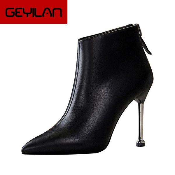 

boots leather women extreme high heels stiletto winter shoes ankle for bigtree botas, Black