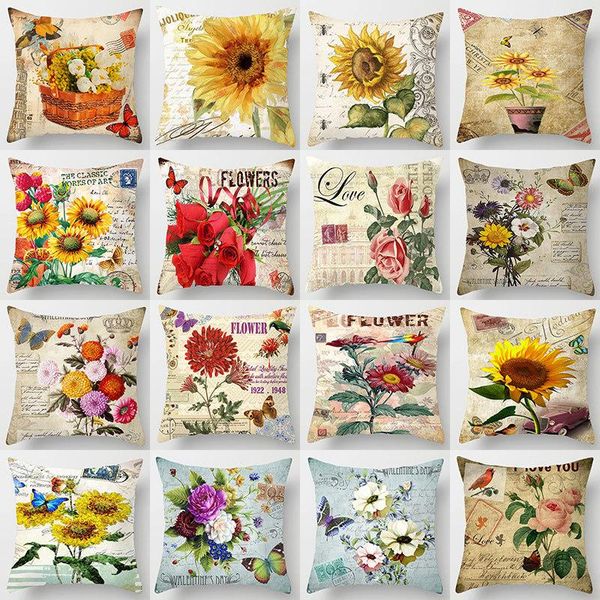 

pillow case beautiful country rose flowers prints 45*45cm cushion cover car home decoration decorative throw pillowcase