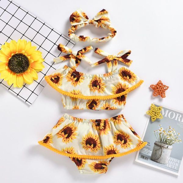 

clothing sets tv4537 three-piece baby girl one-shoulder lace ten shorts bandana, White