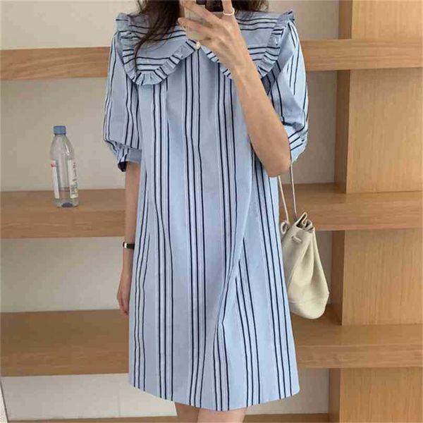 

sweet retro striped summer femme party streetwear mini dresses prom office lady chic all match girls vestidos 210525, Black;gray