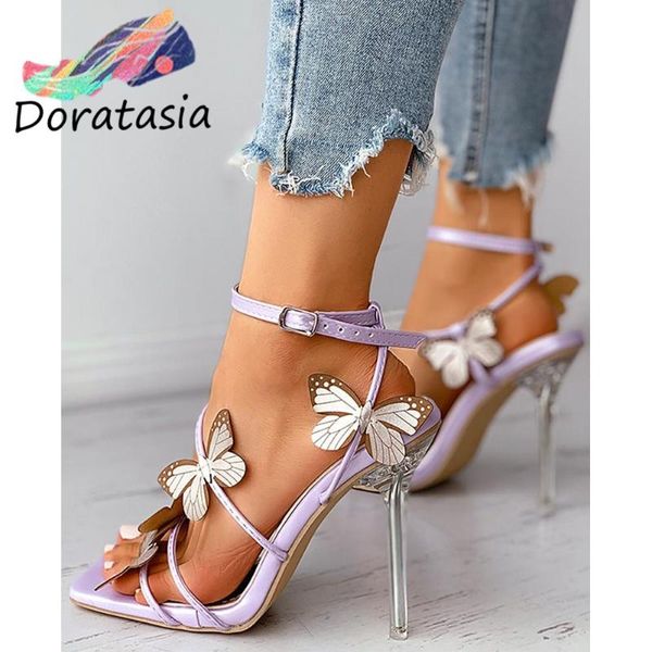 

doratasia ins women butterfly ankle strap high heels shoes stylish sandals women open toe summer sandals, Black