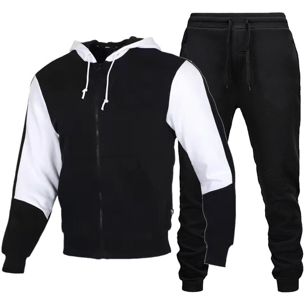 

men's tracksuits hooded men sets jogging sportwear drawstring patchwork sweatshirt sweatpants sports suit streetwear 2021, Gray