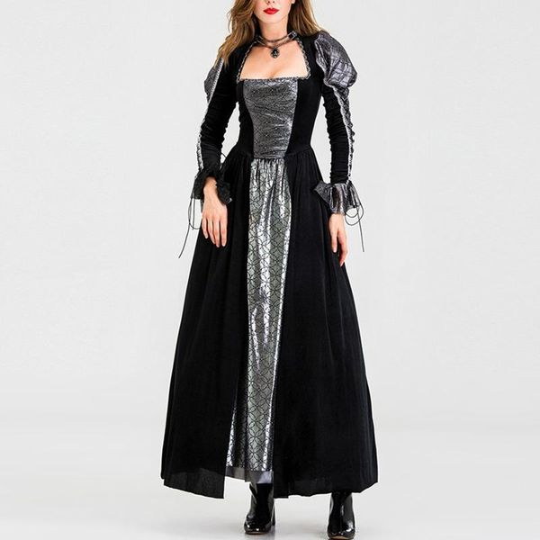 

casual dresses halloween costume women medieval maxi dress renaissance gothic cosplay patchwork long retro steampunk clothes, Black;gray