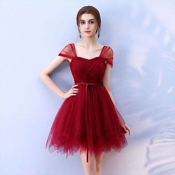 

summer red strap women tanks elegant evening party tulle dress short mini female korean ball gown dresses, White