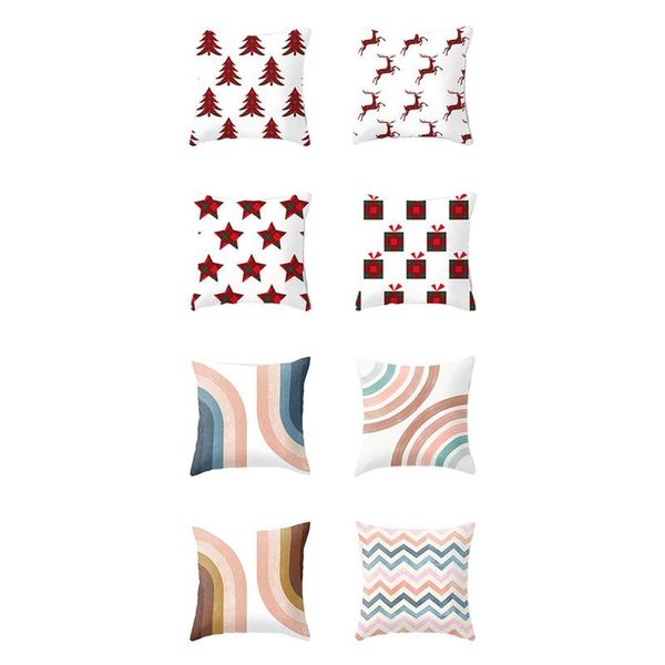 

pillow case 8pcs cushion cover pillowcase home decorative sofa square bedroom car decor, red plaid & rainbow pattern