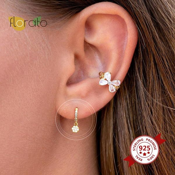 

hoop & huggie fashion cubic zircon gold earrings 925 sterling silver luxury diamond geometry for women girls jewelry gift, Golden;silver