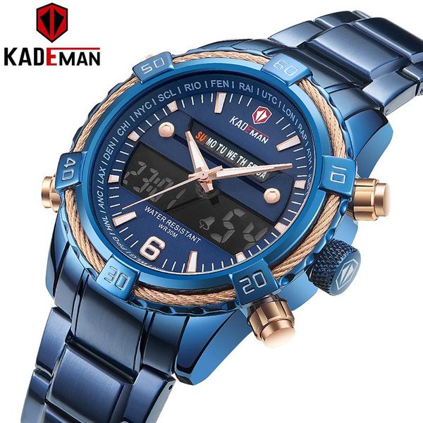 

wristwatches kademan men sports watch analog led digital dual display backlight stainless steel wristwatch relogio masculin, Slivery;brown