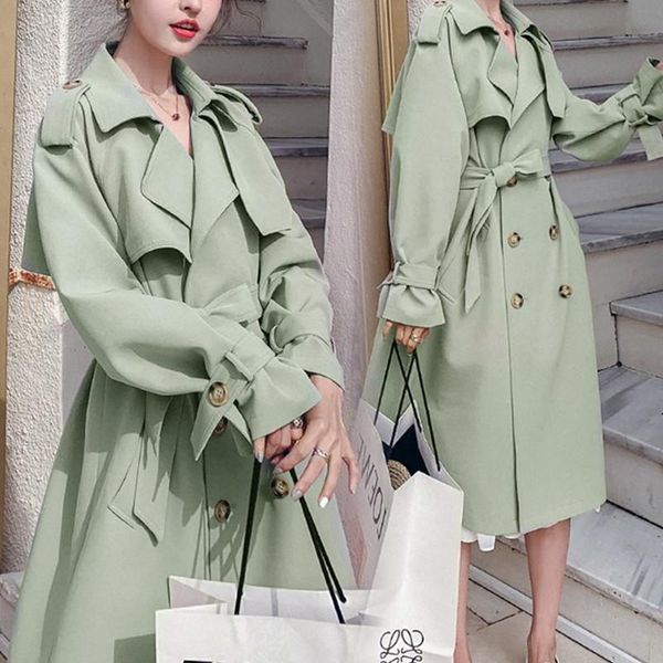 

women's wool & blends british style temperament windbreaker coat women 2021 spring autumn fashion loose retro mid-length elegant woman, Black