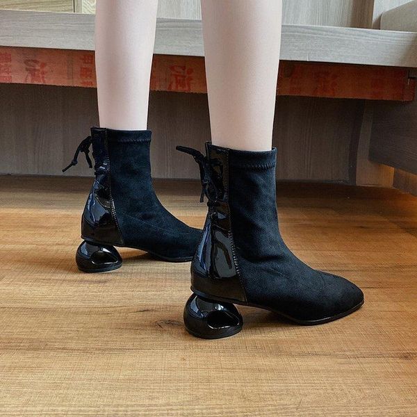 

boots women shoes autumn ankle lace up ladies square toe fashion black med 2021 heels female footwear zapatos para mujer