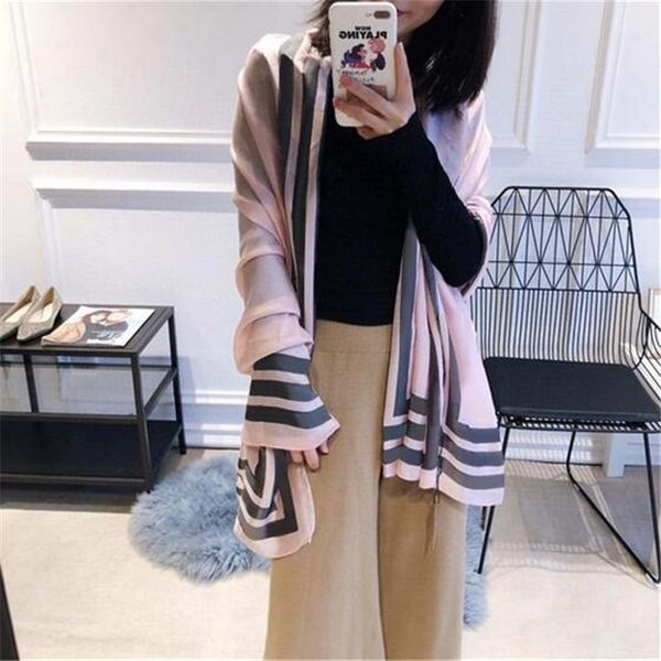 

90-180cm designer scarves womens senior long single layer chiffon silk shawls fashion tourism soft luxury gift printing letter flower 290z, Blue;gray