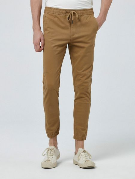 

men slant pockets drawstring waist joggers n710#, Black