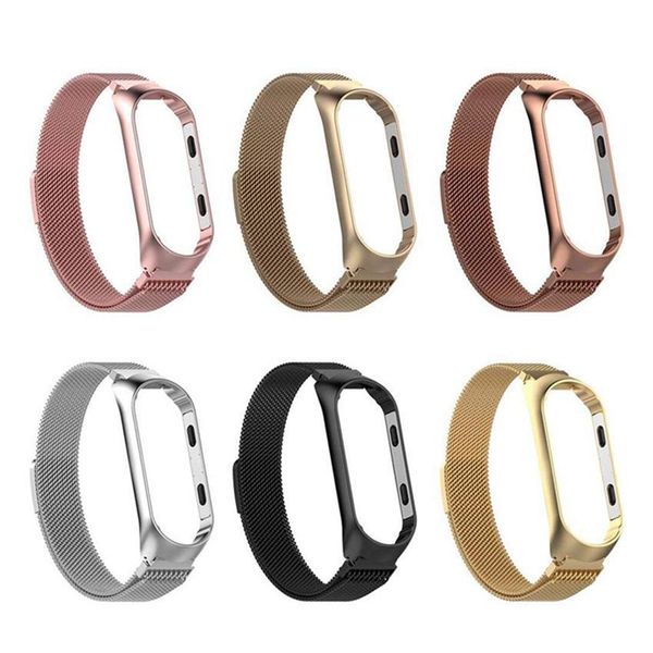 

new arrival milanese loop magnetic stainless steel band strap for xiaomi mi band 3 miband 4 smart wristbands replacement wrist straps, Golden;silver