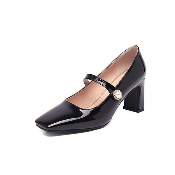 

dress shoes big size square head mary jane single ladies high heels women woman pumps, Black