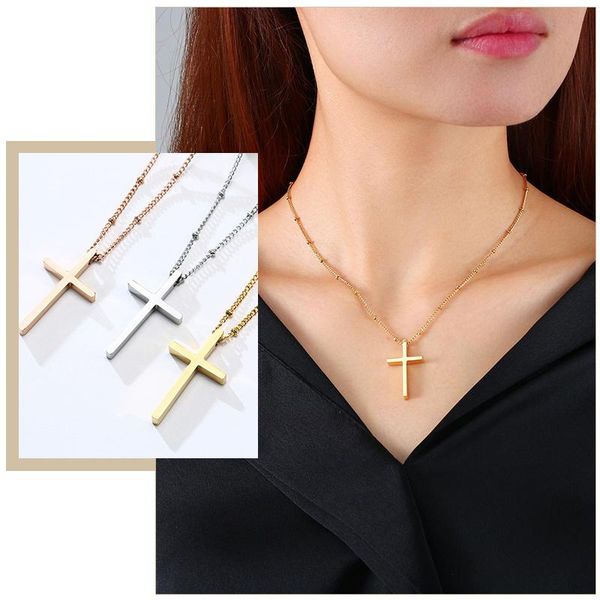 

women simple cross choker necklaces, anti allergy stainless steel metal pendant,christian prayer gifts minimalist jewelry, Golden;silver