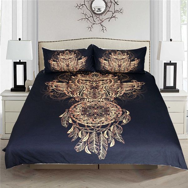 

2021 new gold assemblies owl wind bells black printed 3d hee bohemian joint bed cover 1sf5