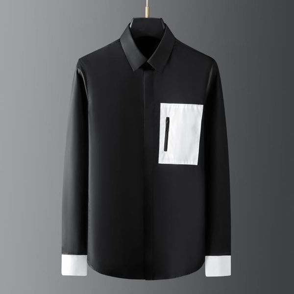 

men's casual shirts black white patchwork shirt men long sleeve streetwear tuxedo banquet party dress social chemise homme 2021, White;black